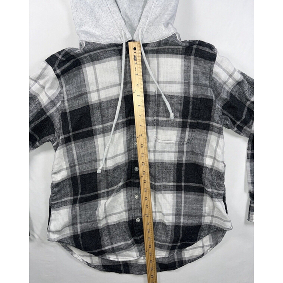 American Eagle Hoodie Women’s Size XS Long Sleeve Button Up Pocket Cotton Plaid - Picture 7 of 7